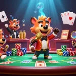 bb44 hyenas entertaining in a vibrant casino scene filled with poker action