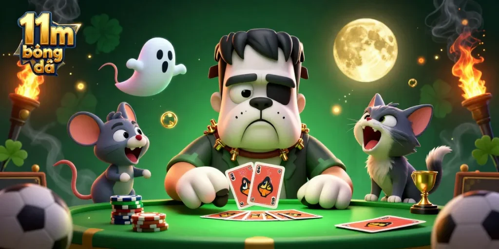 Engage in thrilling sports betting excitement with a vibrant 11m bóng đá scene showcasing iconic characters.