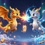 Play casino games with Kèo Nhà Cái featuring 3D dragons, slot machines, and vibrant elements