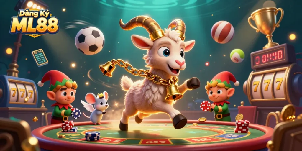 Engage in Đăng Ký ML88 with an exciting holiday-horror casino scene featuring Krampus and festive mischief.