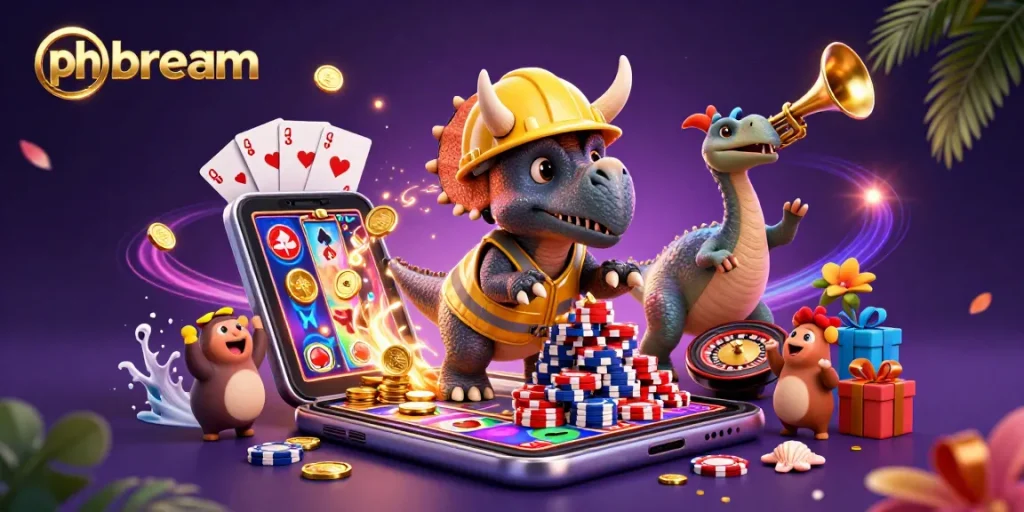 Experience excitement at Phdream casino with vibrant gaming elements and charming characters.