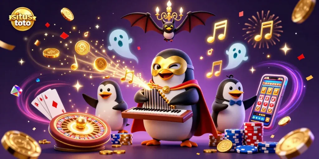 Engage in thrilling games at situs toto with a vibrant 3D casino illustration showcasing excitement.