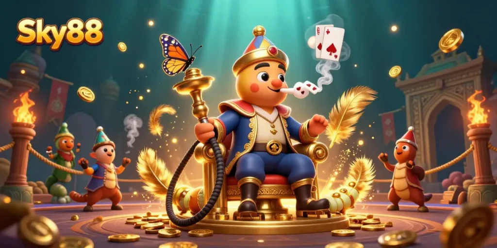Experience thrilling action at Sky88 with dynamic poker symbols and captivating casino elements.