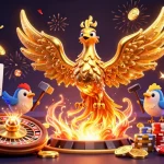 Engage with XO88's vibrant gaming scene featuring a golden phoenix and slot reels.
