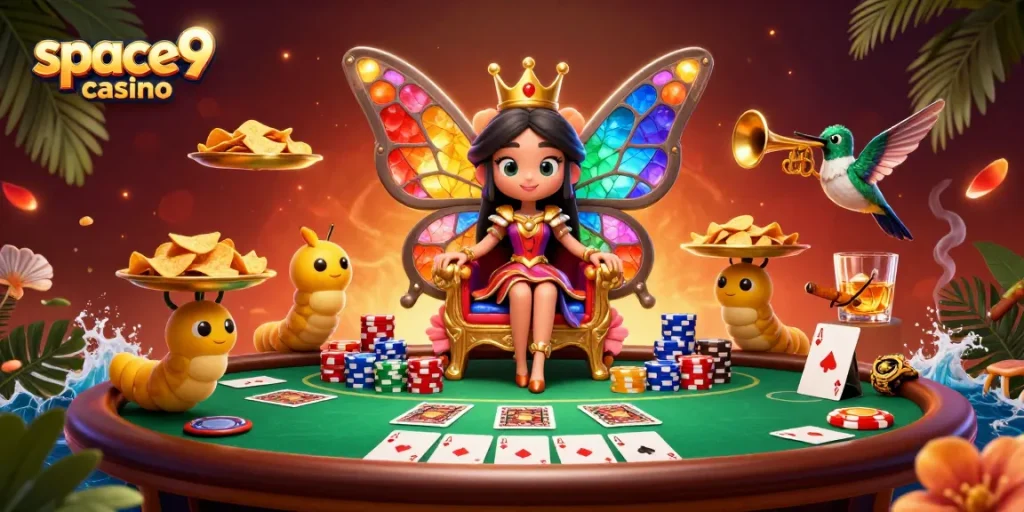Experience the thrill with space9 casino's dazzling gaming scene and royal butterfly queen.