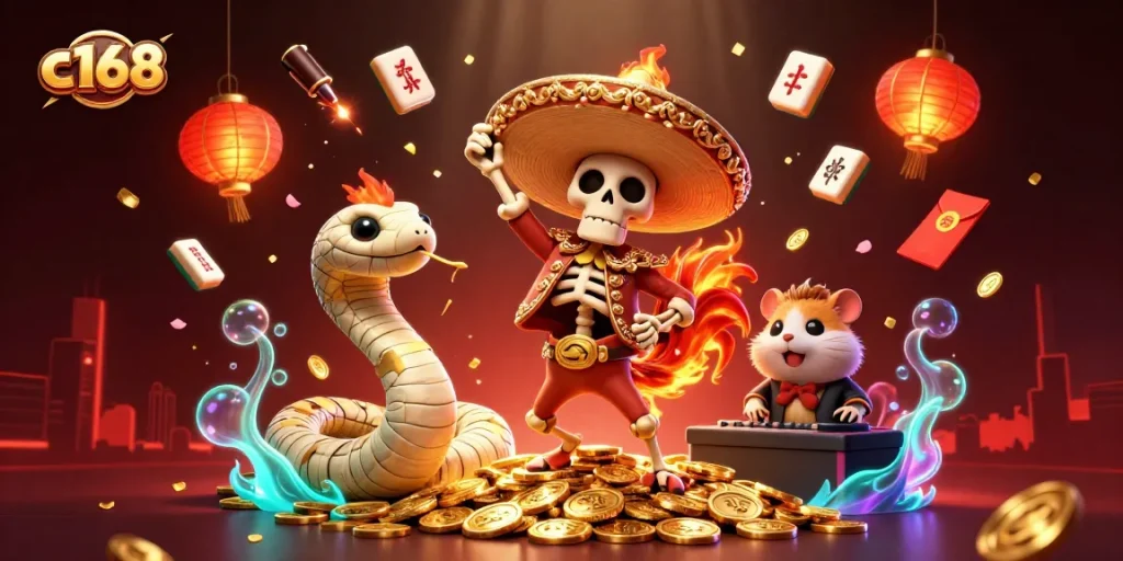 Engage in thrilling gaming experiences at c168, featuring vibrant scenes of fortune and fun.