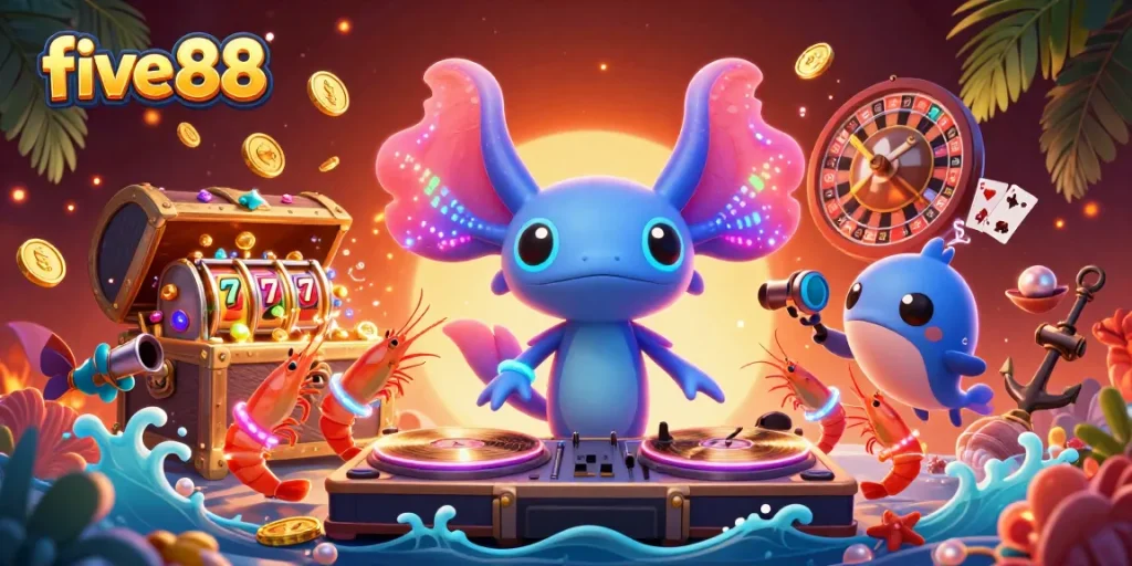 Experience the vibrant thrill of five88 with this dynamic underwater casino scene, showcasing exciting gaming elements.