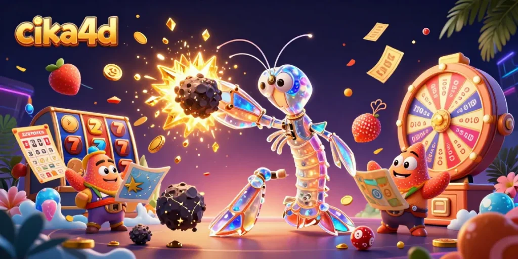 Experience thrilling slots and jackpots with cika4d in this vibrant, game-packed 3D scene.