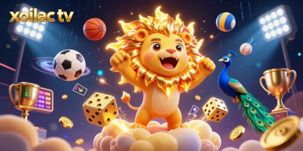 Experience the thrilling action of xoilac tv with vibrant sports elements and stunning 3D illustration.