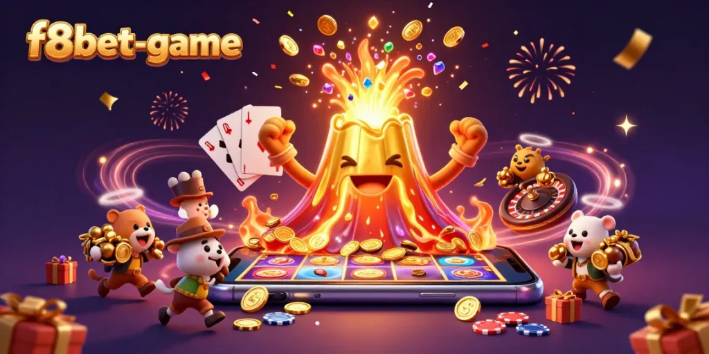 Engage with the vibrant f8bet-game 3D illustration packed with casino excitement and dynamic treasures.