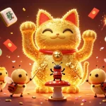 Experience mm99's exciting gaming world with a lucky cat and vibrant casino elements.