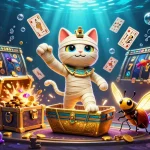 uu33 showcases a vibrant pyramid casino scene featuring an Egyptian mummy cat and scarab beetle.