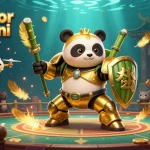 Experience the thrill of slot gacor malam ini with this vibrant scene featuring panda piloting a robot in a dynamic casino arena.