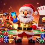 Engage with the fun side of gaming at Link vào zbet, featuring Santa Claus and a poker-themed atmosphere.