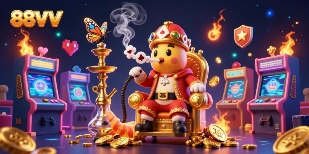 Experience the thrill of gaming at 88VV, featuring a vibrant 3D casino world with colorful characters.