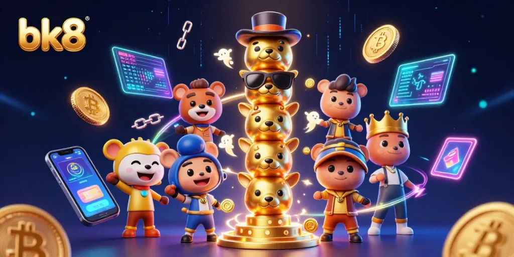 Engage with bk8’s dynamic casino experience featuring the animated golden totem and cryptocurrency elements.