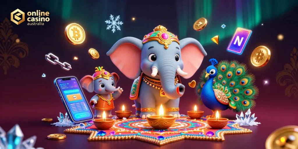 Experience the excitement of online casino Australia with dynamic 3D illustration featuring a colorful elephant!