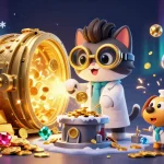 Experience the excitement of vsbet with a mad scientist cat and assistant creating wealth in a vibrant casino setting.