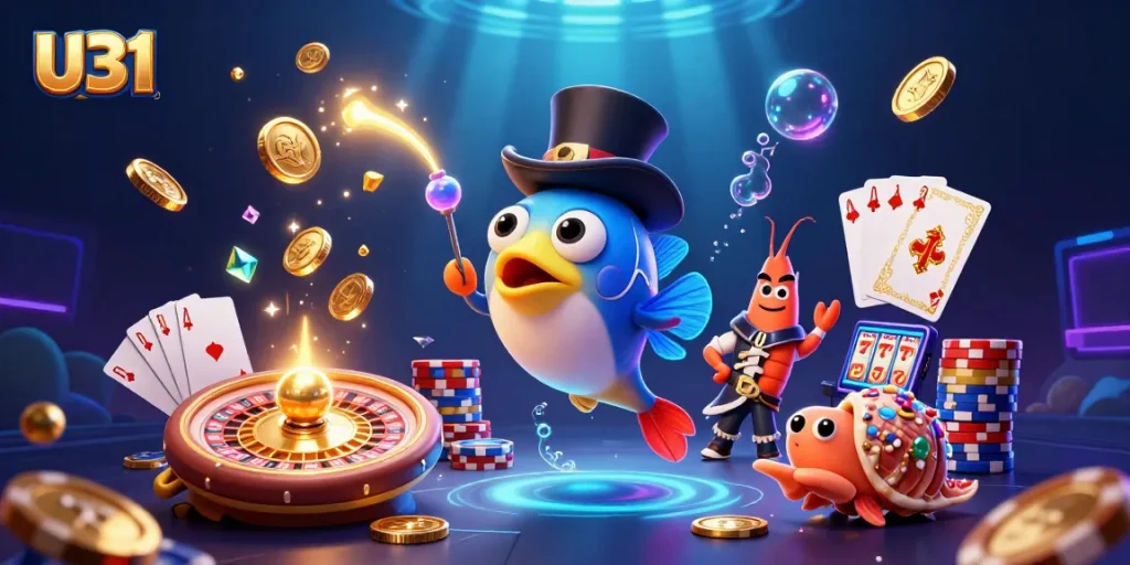 U31 anglerfish lures golden coins in a vibrant underwater casino scene.