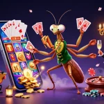 Engage with online casinos through a vibrant 3D scene showcasing a giant praying mantis and ladybug pit boss.